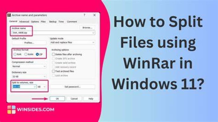 How do I split a large WinRAR file using WinRAR?