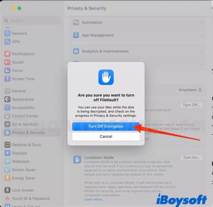 How do I turn off FileVault when the button is disabled?