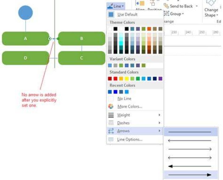 How to add arrows to Visio Activity Diagram Connector?