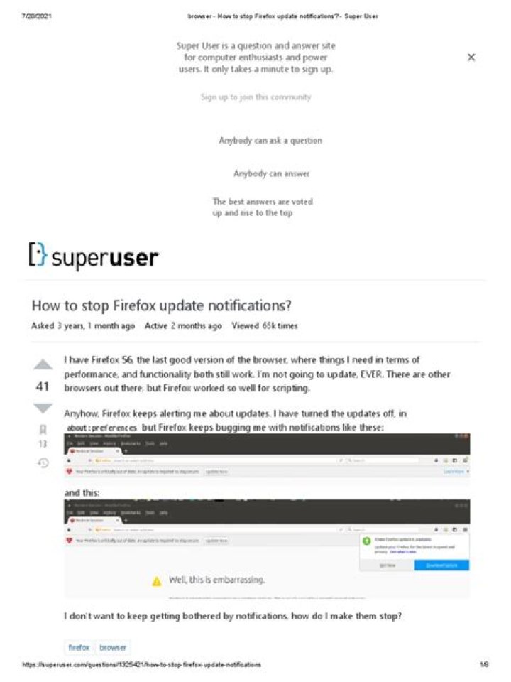 How to stop Firefox update notifications?