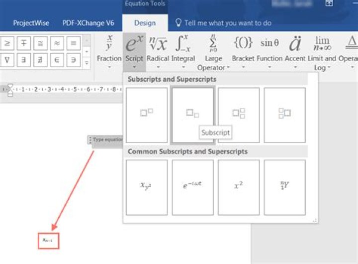 How to subscript x_n+1 in microsoft word equation