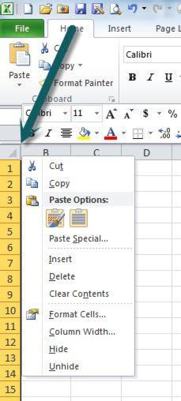 How to Unhide column A in Excel and Google Doc?