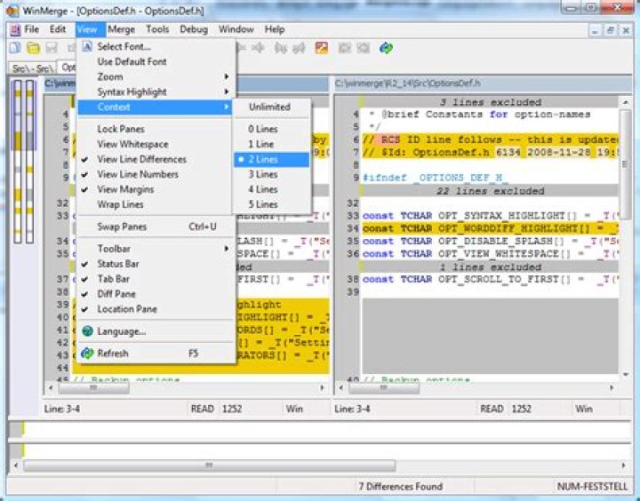 How to view only the differences in WinMerge