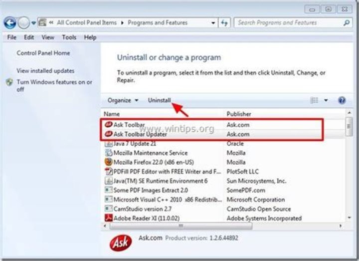 I can't uninstall the Ask Toolbar updater despite having admin access?