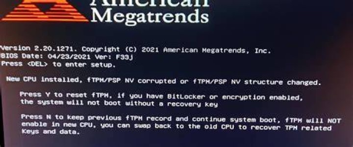 I enabled fTPM and now my BIOS warns me "fTPM/PSP NV corrupted or structure changed". Is this ok?