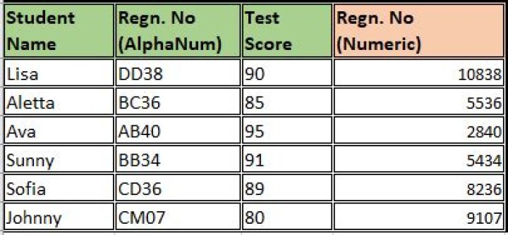 Initial data appended with alphanumeric strings converted to numbers