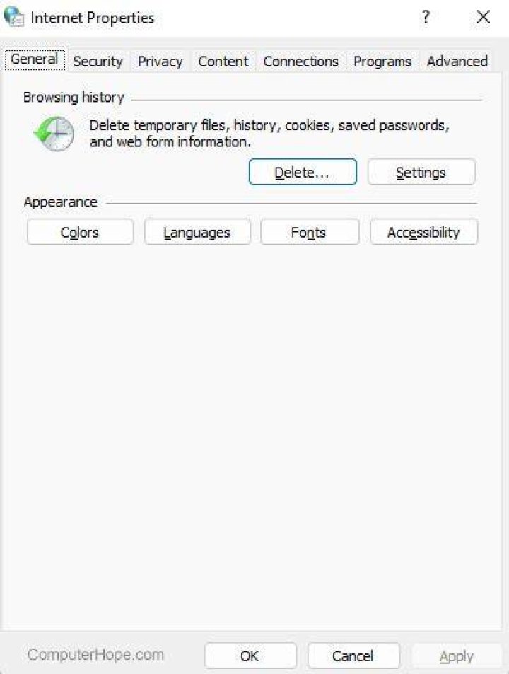 Internet Properties window