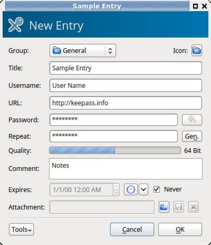 KeePassX 0.4 view entry