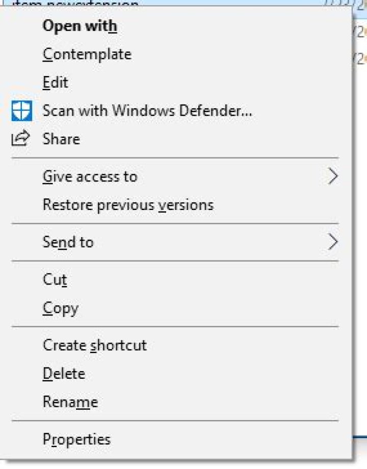 Keyboard Shortcuts Within Context Menus (Windows 10)
