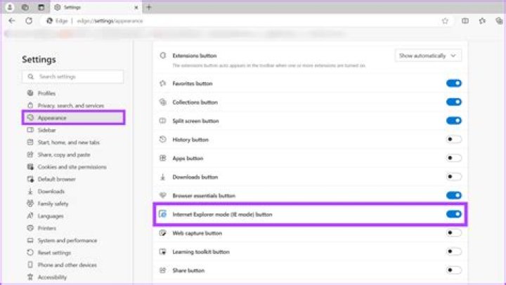 location of the IE settings link