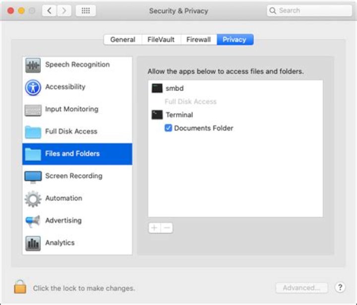 MacOS Catalina Security and Privacy Settings Window