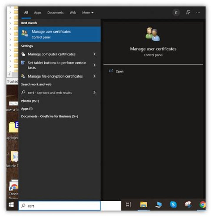 Manage certificates menu