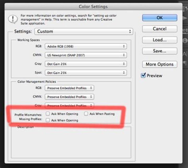 "Missing Profile" message when opening files in Adobe Photoshop CS6