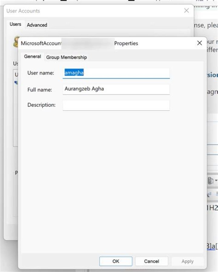 netplwiz not updating account username