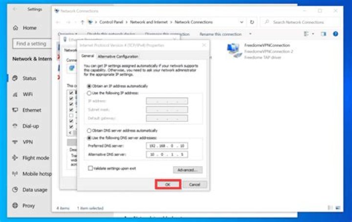 Network adapter DNS settings