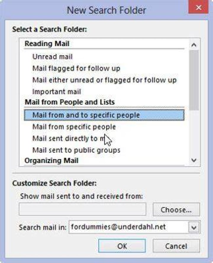 New Search Folder dialog