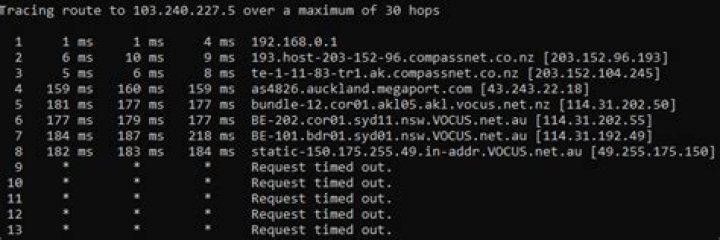 OCE server tracert output