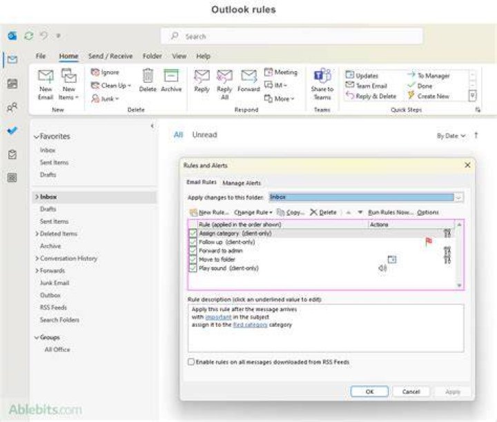 Outlook 365 inbox rule to redirect emails not working as expected