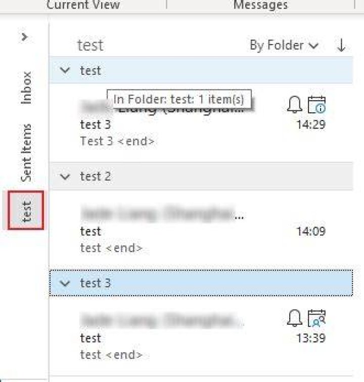 Outlook, Show subfolders as items inside a folder