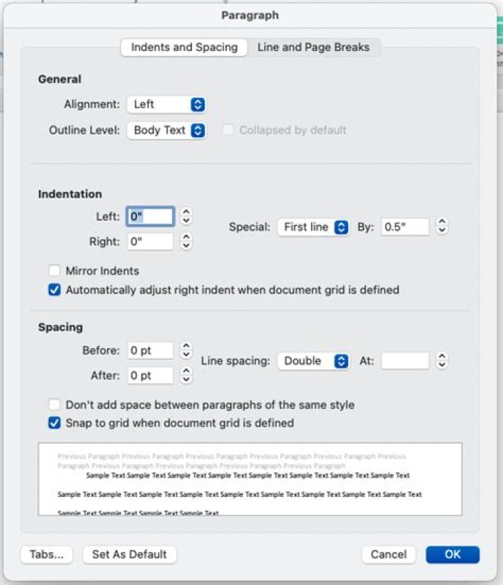 Paragraph Settings