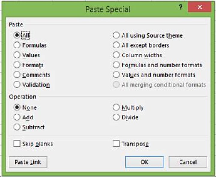 Paste Special Options