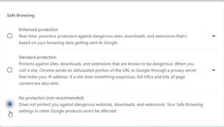Picture of disabling safe browsing.