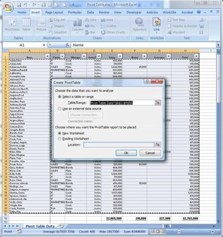 PivotTable Options
