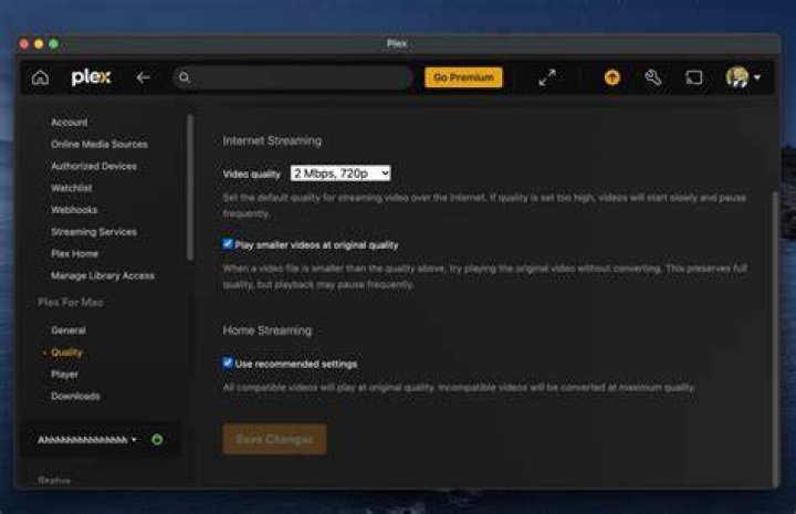 Plex Settings Screenshot