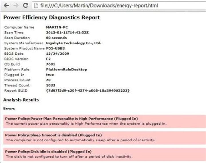 power efficiency diagnostics report