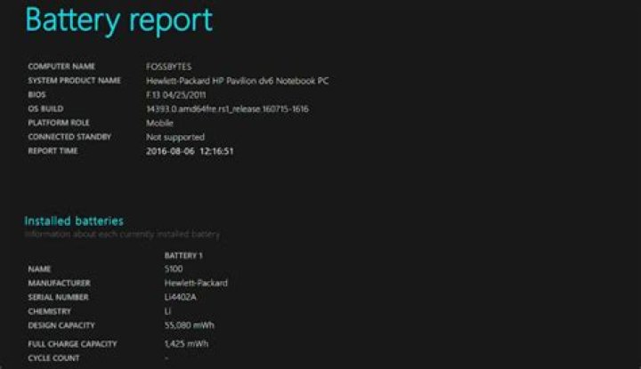 powercfg battery report