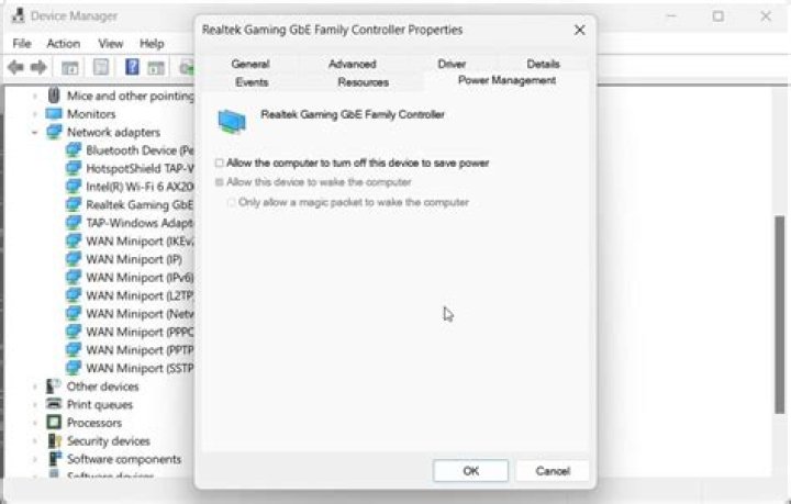 Properties - Power Management