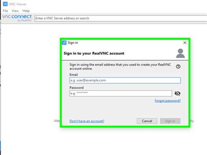 RealVNC login prompt