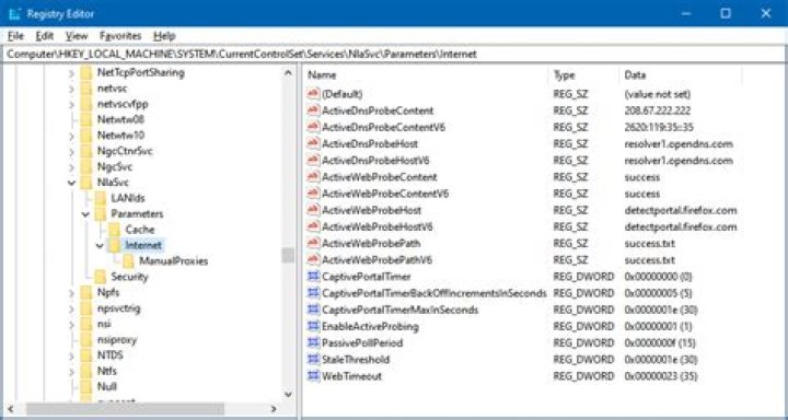Registry - after applying FireFox NCSI