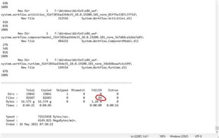 robocopy log failed