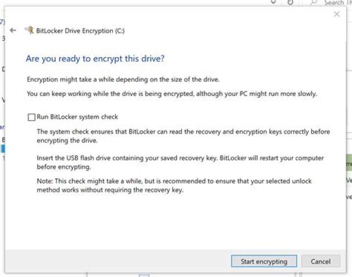 Run Bitlocker system check unticked