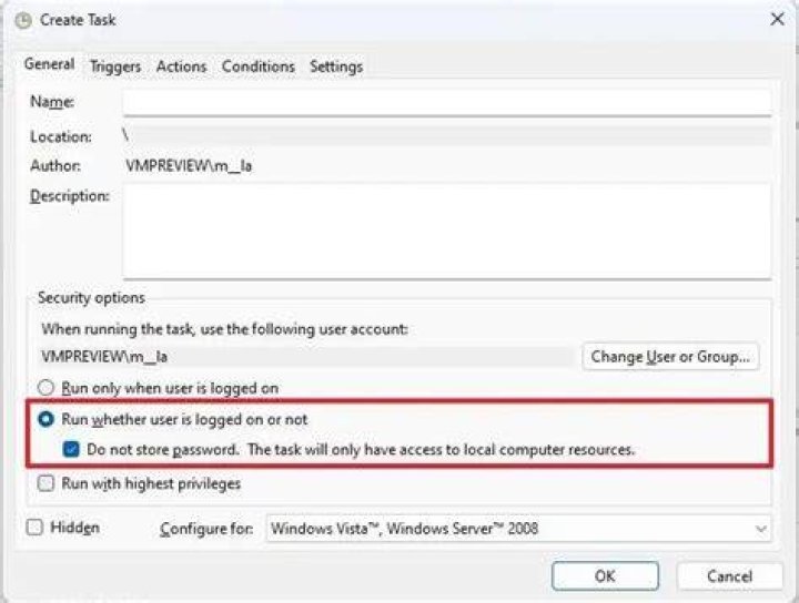 Run windows command line in windows task scheduler without opening a cmd window