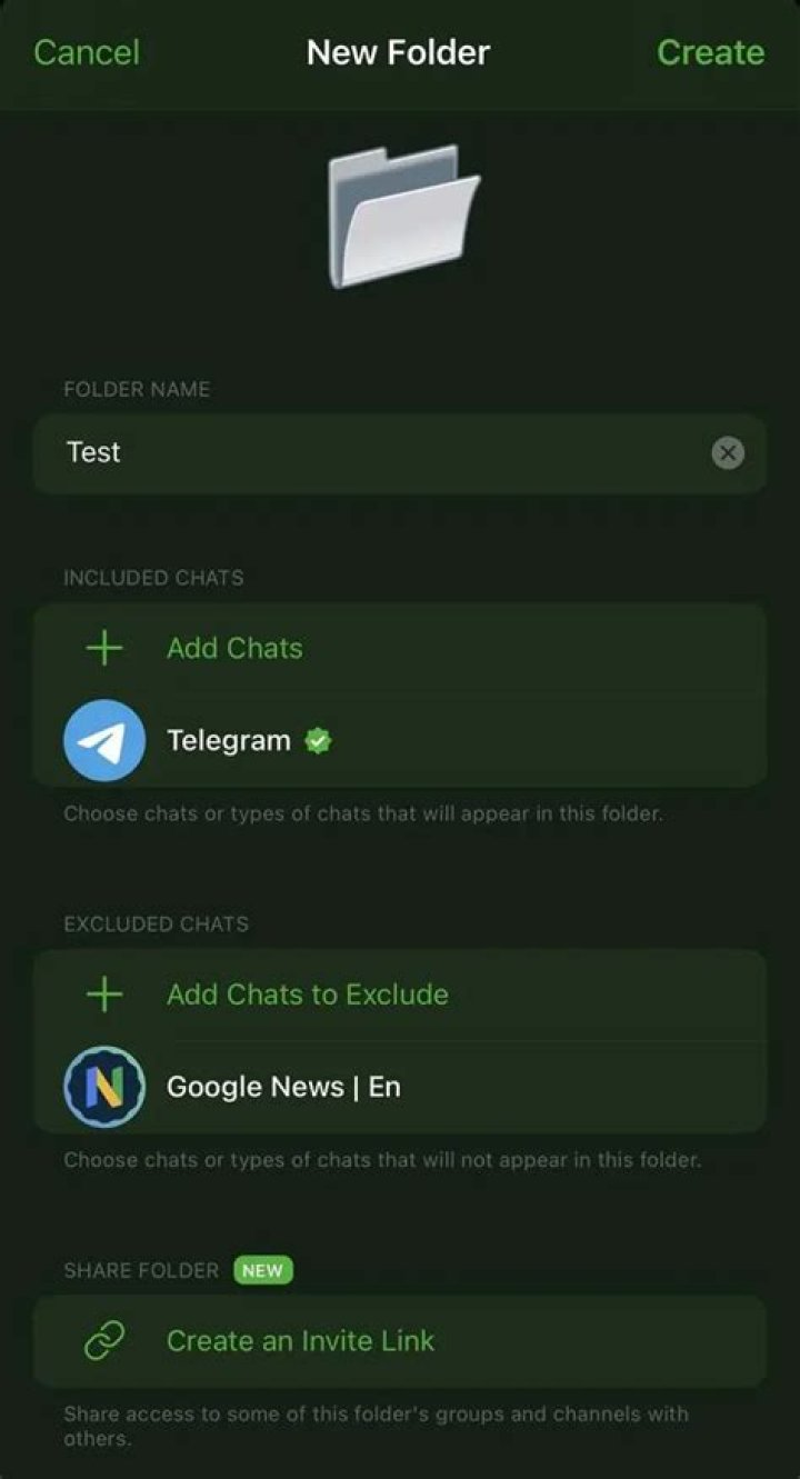 Saved Telegram chat folder structure