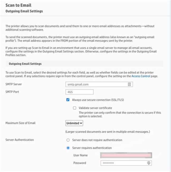 Scan to email functionality on HP printers not working