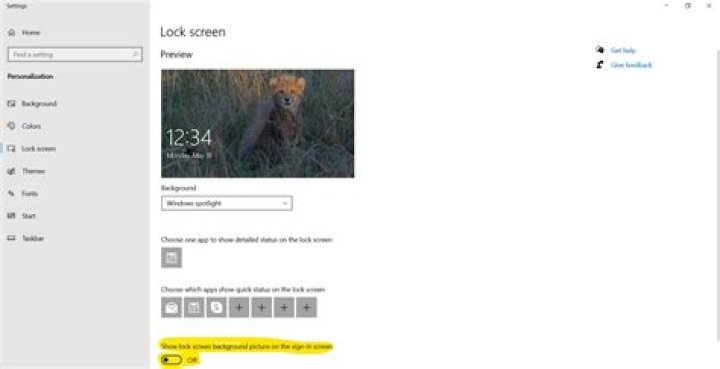 Screenshot of Lockscreen tab in Personalization settings