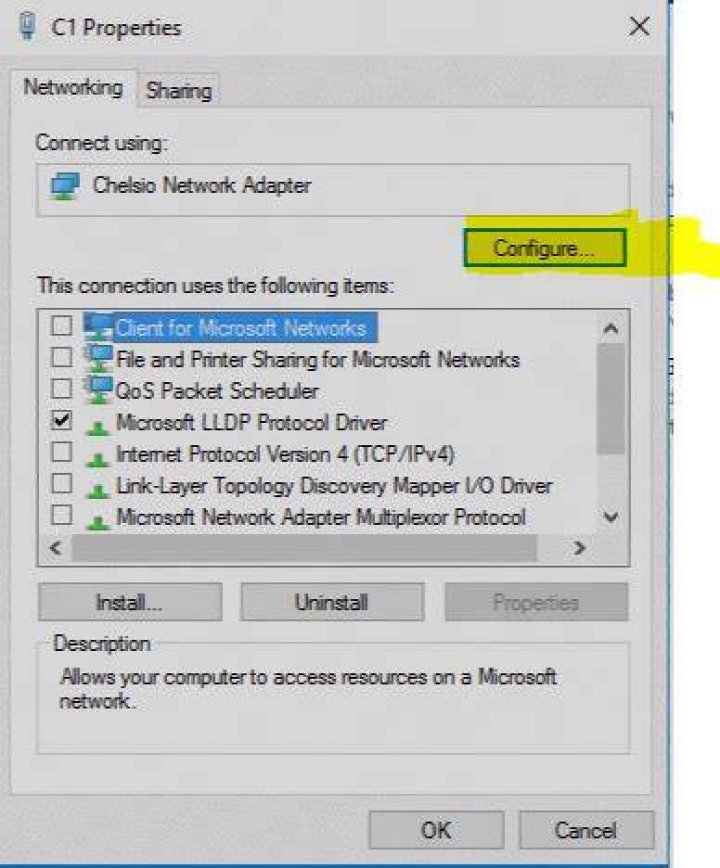 Screenshot of NIC properties
