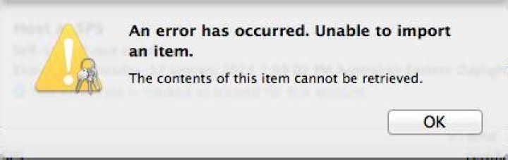 Screenshot of OSX Keychain error when importing Public Key