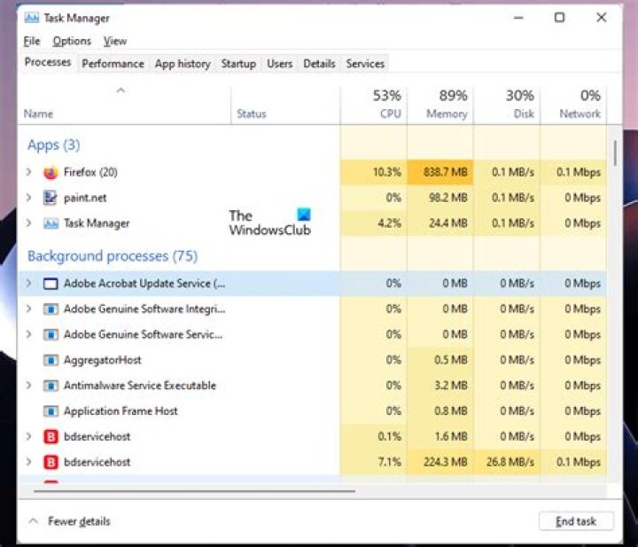 Screenshot of task manager showing the leaf symbol