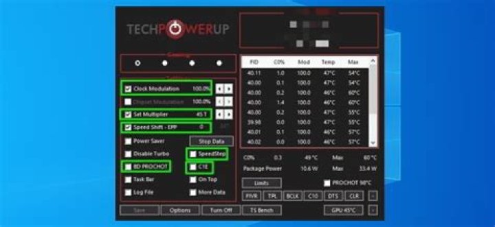 screenshot of ThrottleStop settings