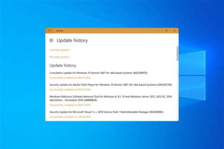 Screenshot of update history