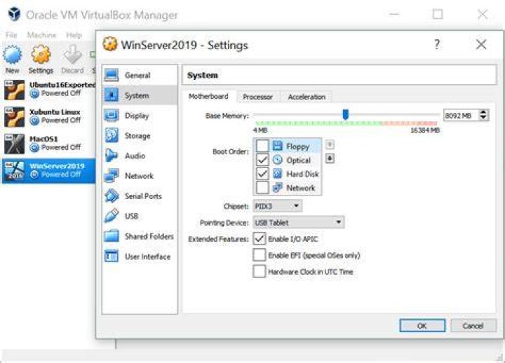 screenshot of vbox settings
