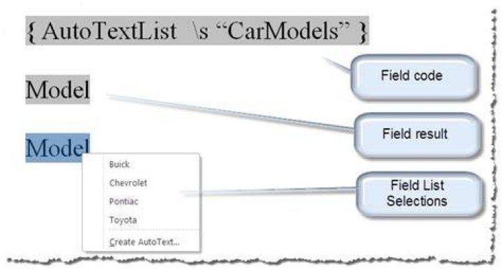 Screenshot using AutoTextList field