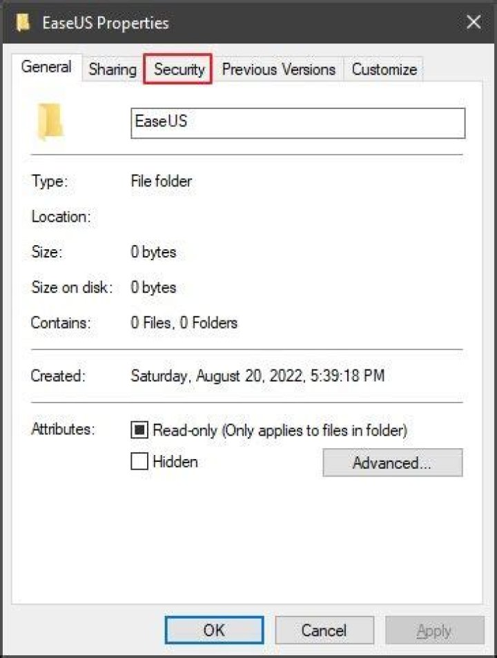 security tab of destination folder's properties