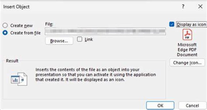 "Server application, source file, or item can't be found.": trying to embed PDF into Microsoft Office Professional Plus 2013