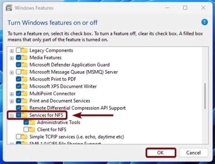 Services for NFS in Windows Features