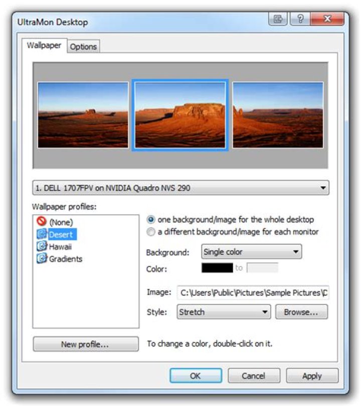 Set one background to stretch across multi-monitor display?